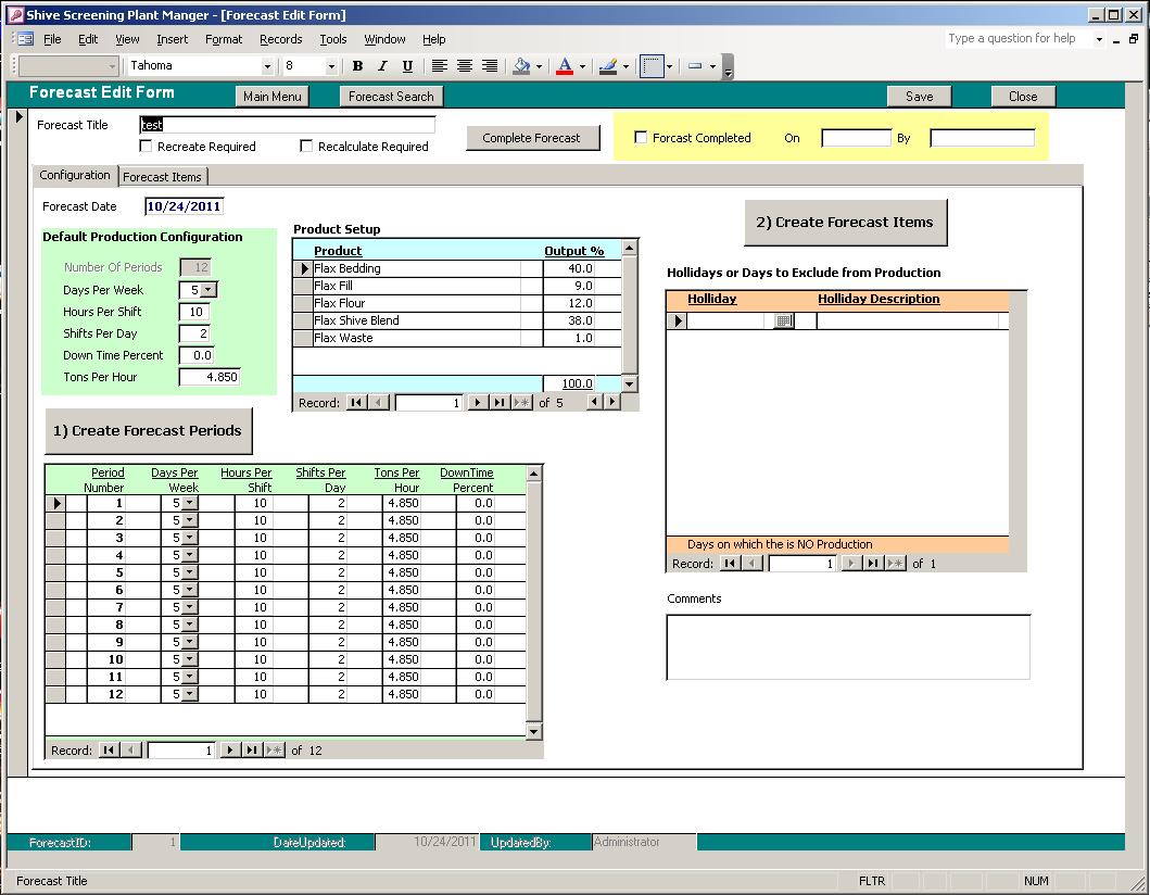 Shive Screening Plant Manatment System